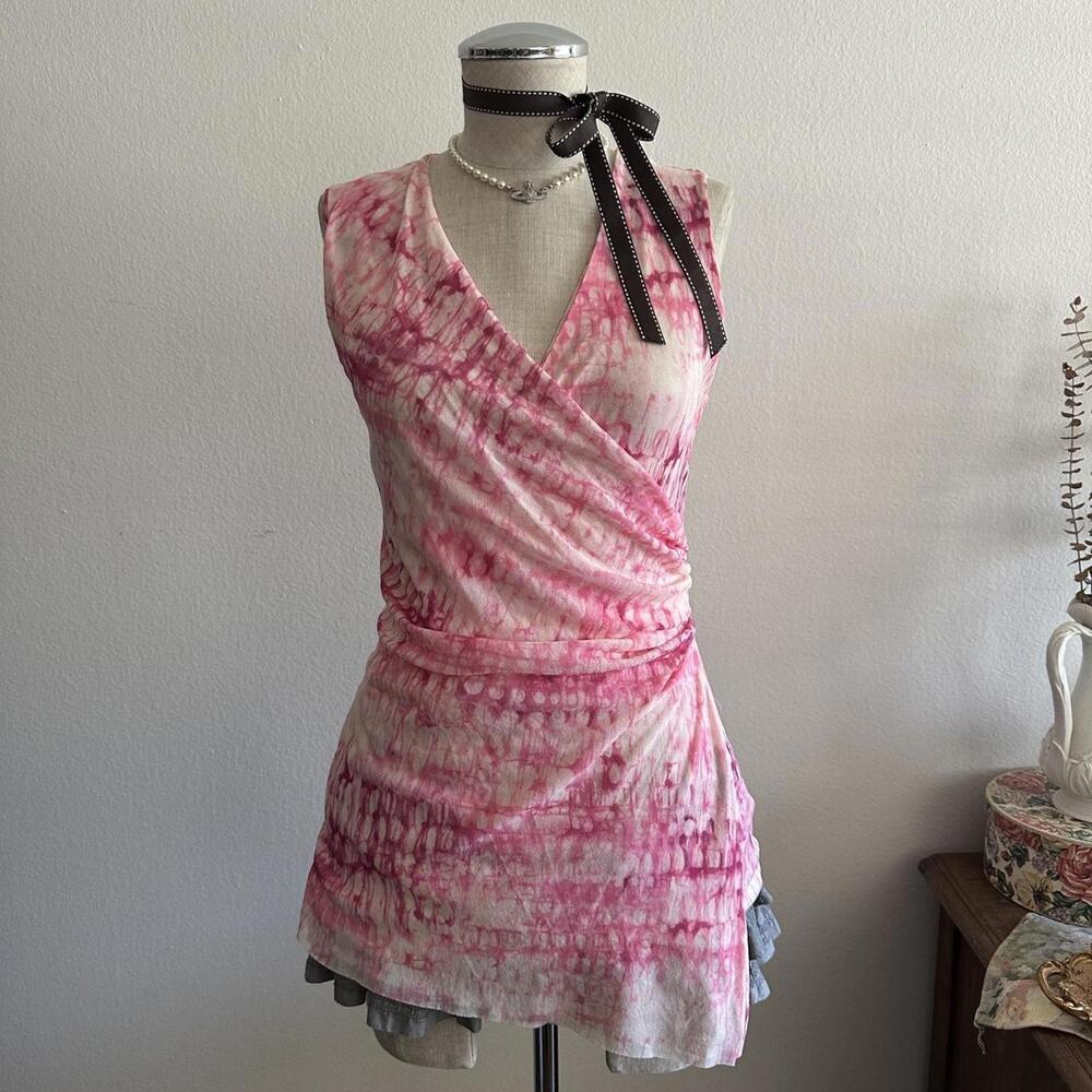 Women’s Pink Tie-Dye Sleeveless Wrap Top